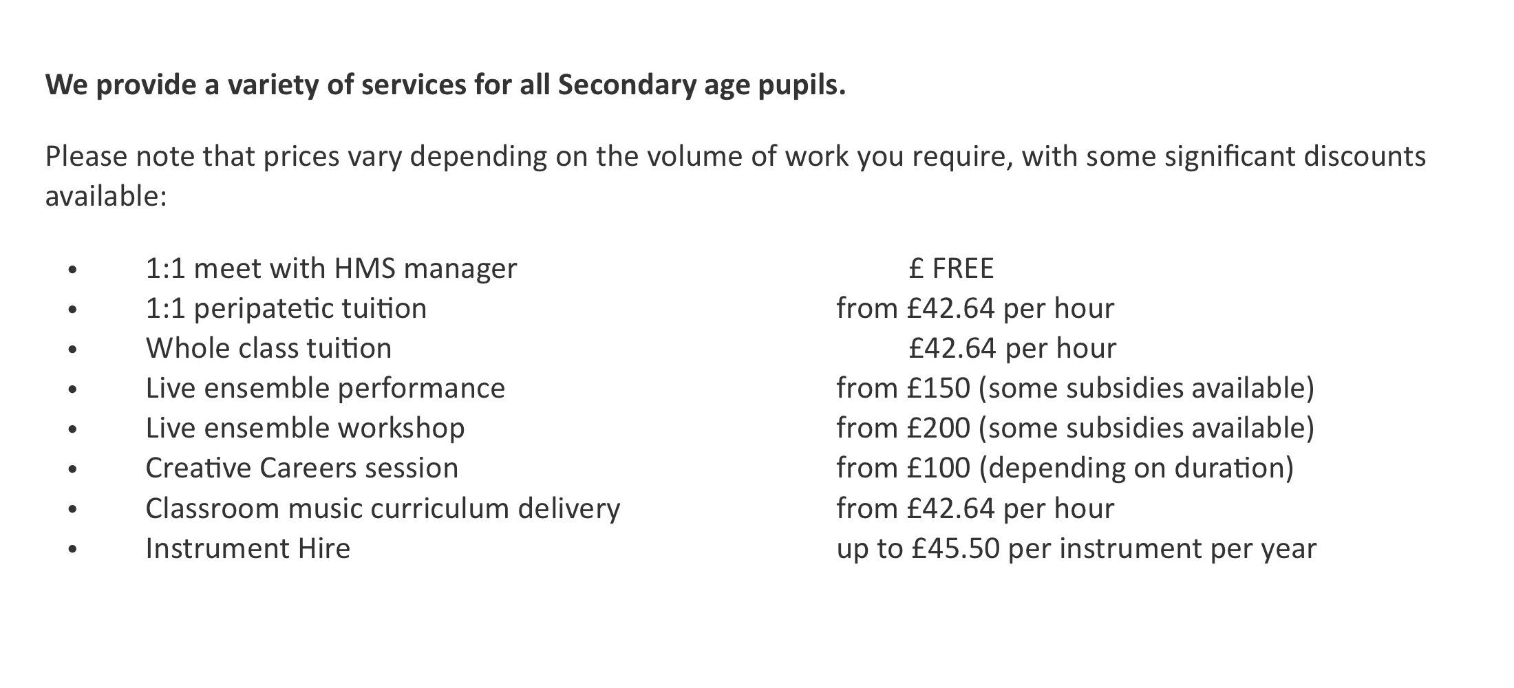 Secondary prices